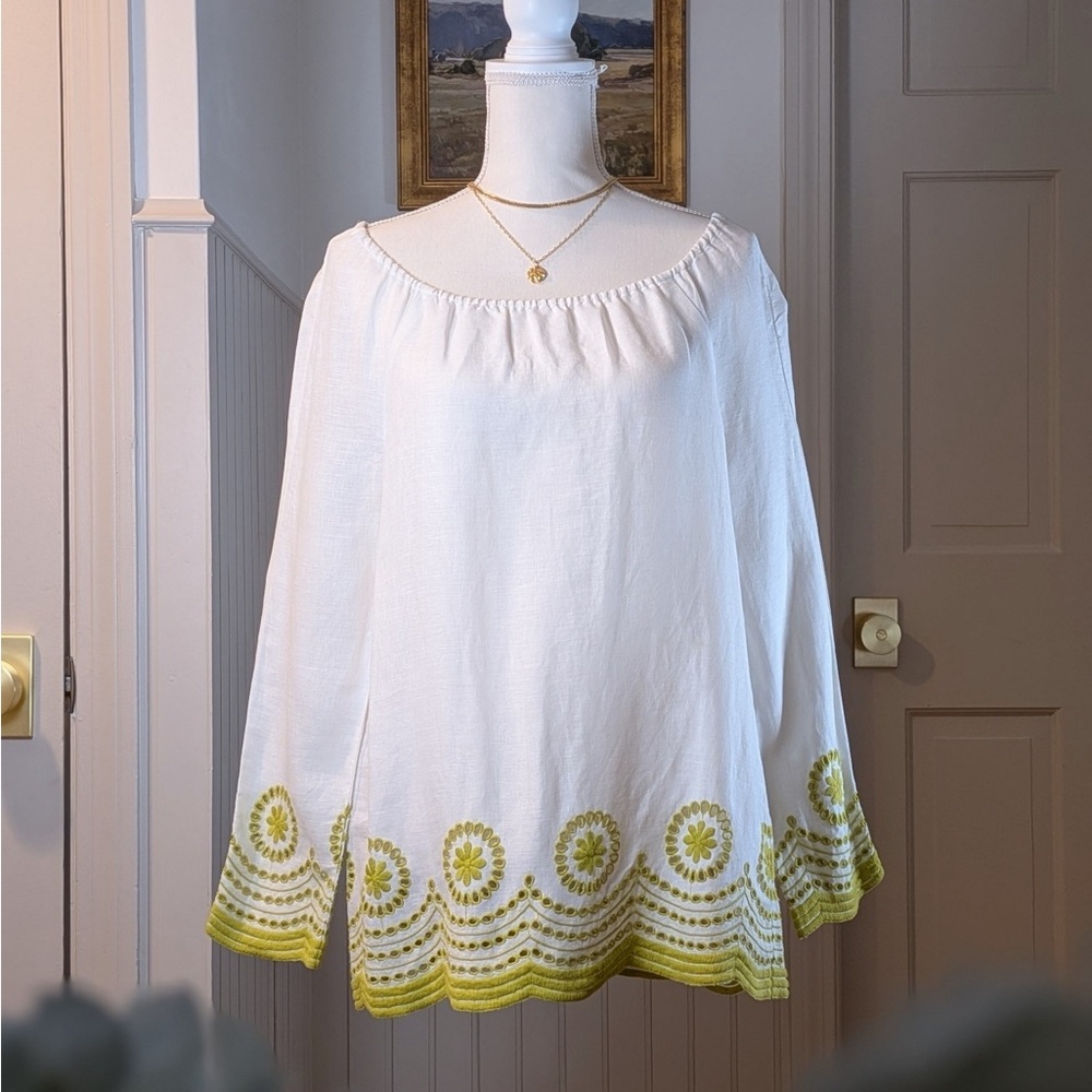 J.Crew White Linen Embroidered Cutwork Boho Blouse Small